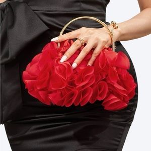 Red evening ruffled clutch